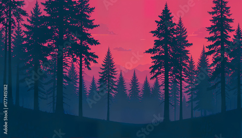 midnight forest with moonlight