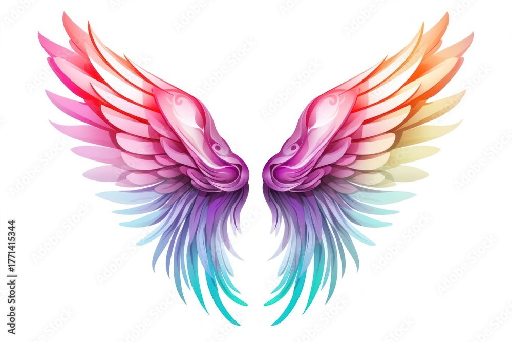 Fototapeta premium Rainbow angel wing white background lightweight accessories.