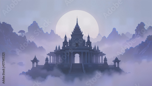 Moonlit Temple Above the Clouds