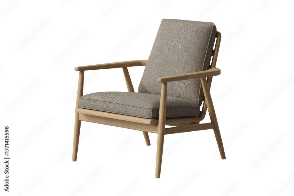 custom made wallpaper toronto digitalA modern, comfortable armchair featuring a light wooden frame and neutral grey fabric cushions, perfect for contemporary interior spaces. background removed