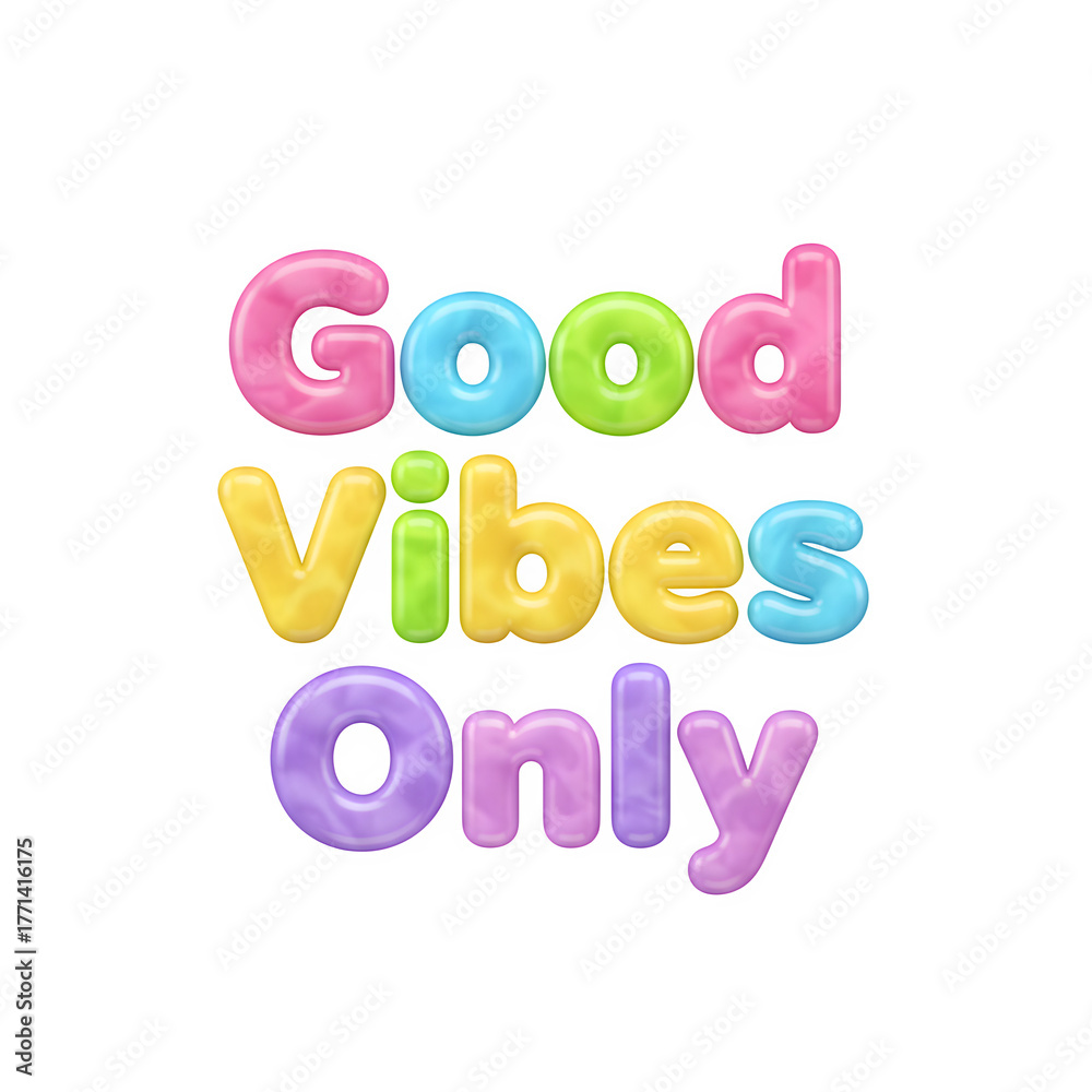 Obraz premium Colorful and playful text saying good vibes only in a fun bubbly font