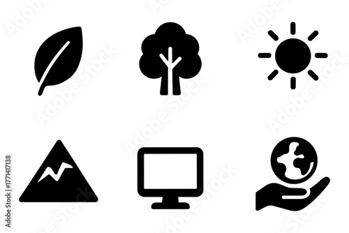 Nature and environment silhouettes icon , ecology, planet, sustainability, tree, earth