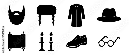 Jewish culture silhouettes icon, religion, tradition, faith, history, heritage