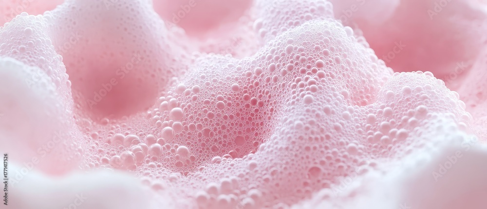 Fototapeta premium Microscopic view of pink bubbles forming intricate structures, suggesting nanotechnology and material science exploration.