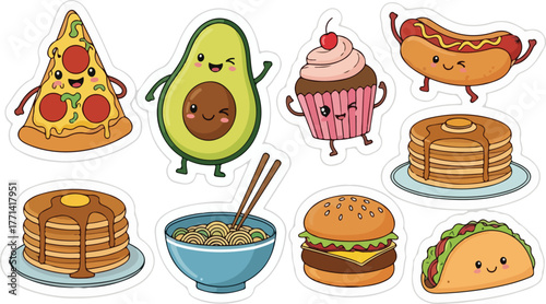 Vibrant food and drink sticker illustration with colorful elements