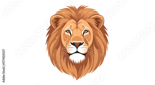 A powerful and majestic head portrait of a male lion, illustrated with a detailed mane and intense gaze, symbolizing strength and leadership.