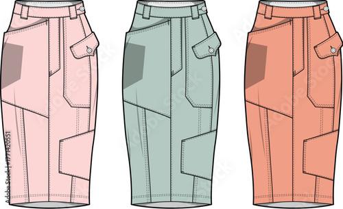 Fashionable Pencil Skirts with Patch Pockets in Trendy Colors