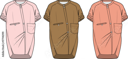 Fashionable Dress Design Various Color Garments with Pockets and Cuffs