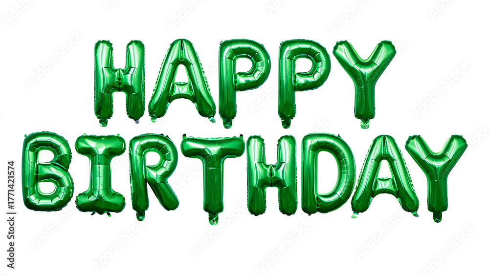 Fototapeta premium Green Happy Birthday Balloon Letters on transparent Background
