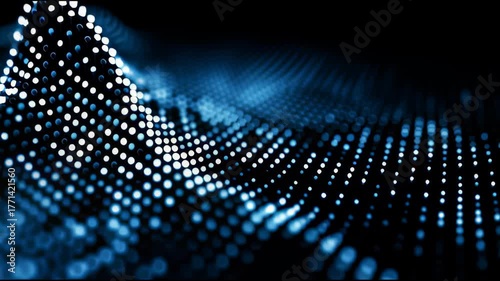 Digital Flow: A mesmerizing dance of light and form unfolds, with interconnected dots in a mesmerizing display, embodying the fluid, evolving nature of digital information.