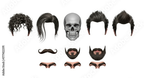 - Hair and beard style set with skull centerpiece