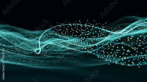 Abstract Digital Swirls: An abstract representation of swirling digital particles dance gracefully against a dark backdrop, creating an image of energy and movement.