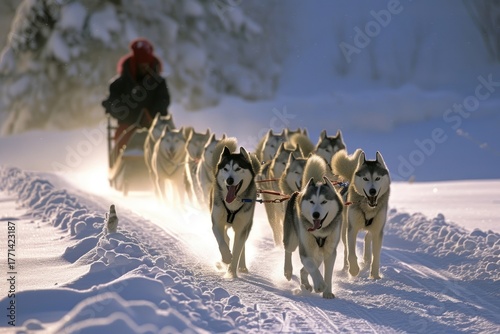 Dog sledding outdoors dogsled mammal.