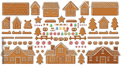 Gingerbread House Vector Set – Christmas Cookie Elements and Holiday Decoration Collection