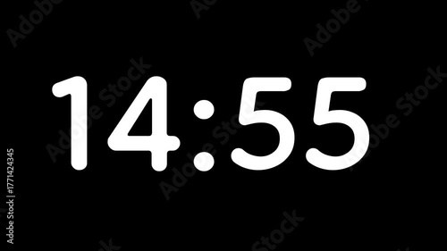Countdown timer from 15 minute to 14 minute on black background