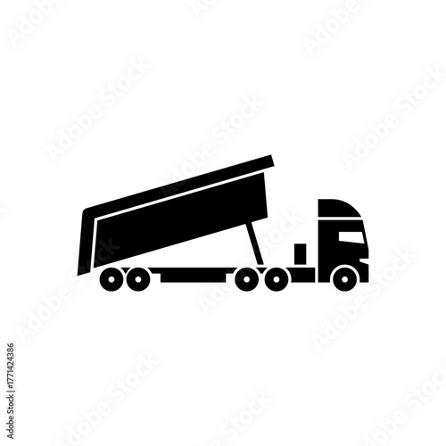 dump truck with trailer glyph icon. dump truck solid black illustration.