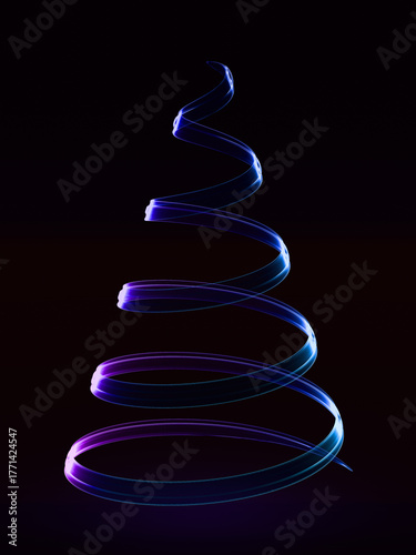 Stylized Christmas tree. Imitation of glowing glass on dark background. 3D render. 