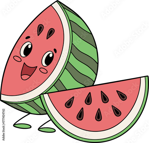 Colorful cartoon illustration of a fresh orange carrot with green leafy tops and two round slices revealing internal