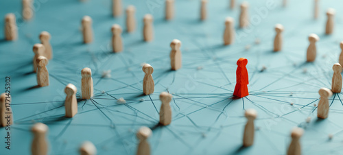Red figure network connection, social isolation, leadership concept