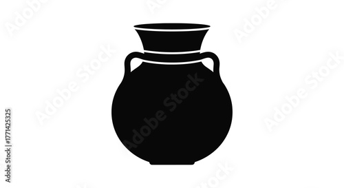 Classic ancient greek amphora vase with two handles shown as a simple black silhouette on a white background