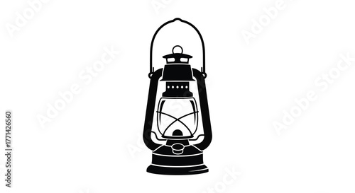 Classic oil lantern silhouette with a metal handle and glass globe for illumination and vintage lighting