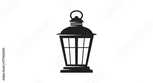 Classic old fashioned lantern silhouette isolated on white background for decorative purposes