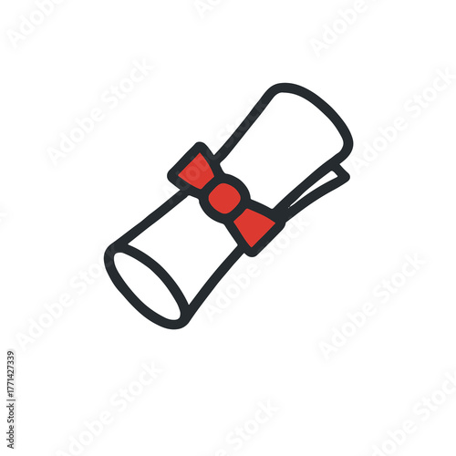 Graduation Diploma Scroll Icon with Red Ribbon – Education Certificate Symbol