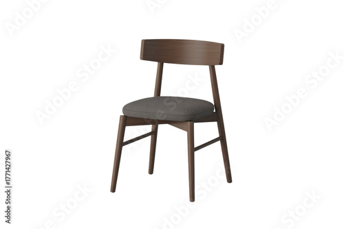 Wallpaper Mural A stylish contemporary dining chair featuring a dark wood frame and a comfortable dark grey upholstered seat on a transparent background. background removed Torontodigital.ca