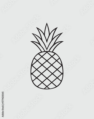 Minimalist Pineapple Outline Icon – Black and White Tropical Fruit Vector