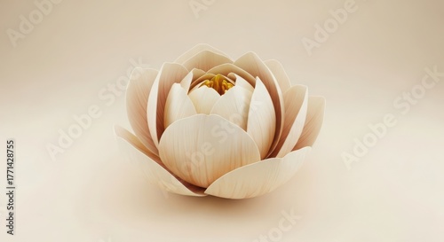 Close up of a white lotus flower on a light beige background