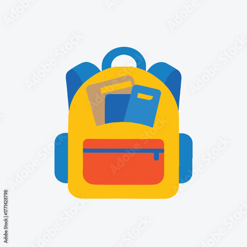 Colorful School Backpack with Books – Education and Student Icon Vector