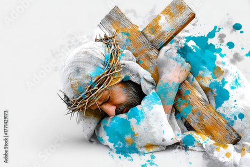 Resurrection scene in delicate watercolor with vibrant colors