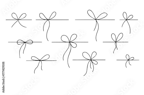 Minimal Bow Style Set – 9 Black Line Art Variants on White Background