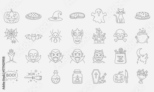 Halloween Icons A Spooky Collection of Spiders, Ghosts, Vampires, and More for Your Festive Designs