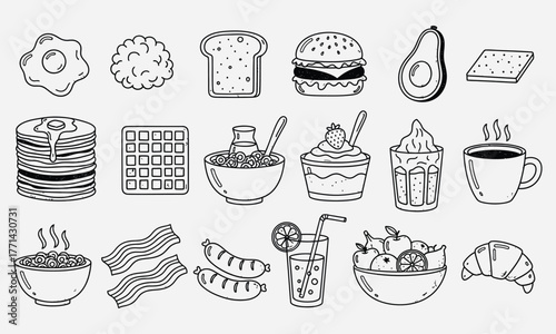 Assortment of Food Icons A collection of breakfast and lunch items for design projects