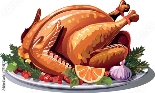 Roasted turkey dinner celebrating thanksgiving holiday feast