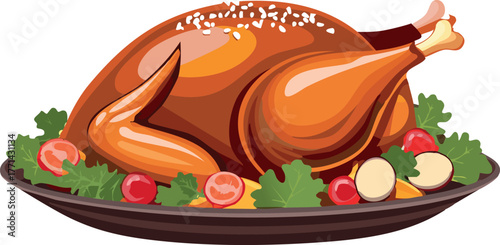 Whole roasted turkey serving on holiday dinner plate