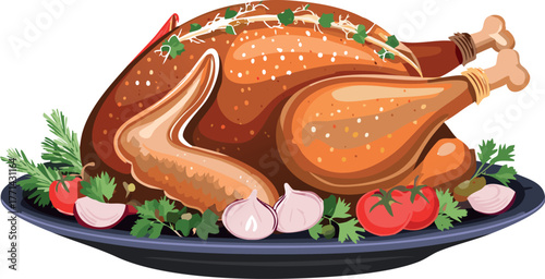 Roasted turkey dinner with vegetables for holiday feast