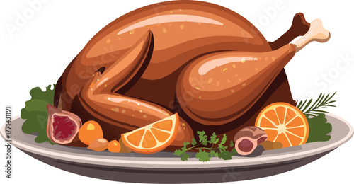 Roast turkey serving holiday dinner on platter