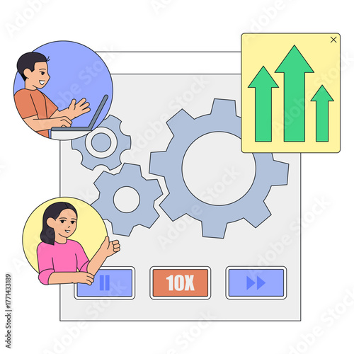 Colleagues managing automated system, Workflow automation for team efficiency