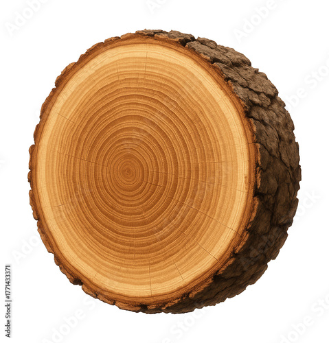 Cross-section of a maple branch showing growth rings and rough bark edge.