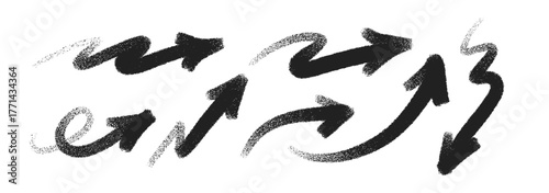 Graffiti style arrow icons with rough pencil and chalk strokes. Dynamic paint splatters and stencil effects add motion and grit to this artistic, urban inspired vector background