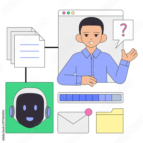 Virtual assistant helping with document handling, Conversational AI in help desk interface