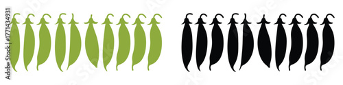Pea Pod Silhouettes Vector Icons Set - Green and Black