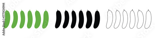 Cucumber Icons Set - Color, Silhouette, and Line Art Vector