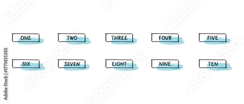 手書きの数字あしらいセット　英語　水彩風塗り(グローバルカラーで色変更可能)