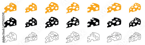 Cheese Slice Icons Set - Multi-Style Vector Collection