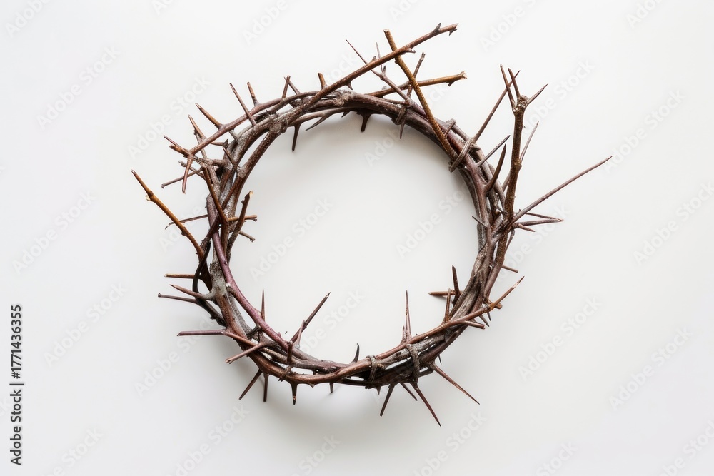 Fototapeta premium Crown of thorns white background circle branch.