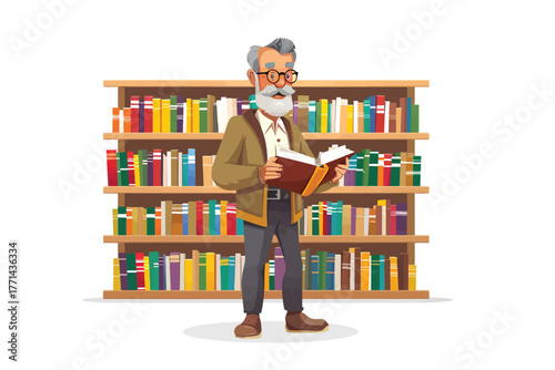 old man in bookstore