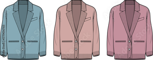 A versatile set of modern tailored jackets in contemporary hues, ideal for showcasing professional attire, casual chic, and diverse clothing design projects